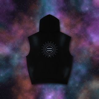 Aquarius Zodiac Sunburst Sleeveless Hoodie – Snow Wash