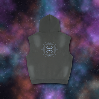 Aquarius Zodiac Sunburst Sleeveless Hoodie – Snow Wash