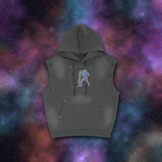Aquarius Zodiac Sunburst Sleeveless Hoodie – Snow Wash