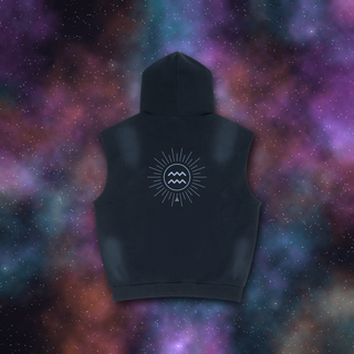 Aquarius Zodiac Sunburst Sleeveless Hoodie – Snow Wash