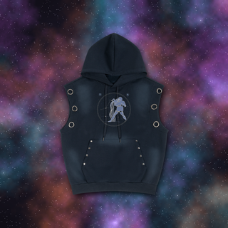 Aquarius Zodiac Sunburst Sleeveless Hoodie – Snow Wash