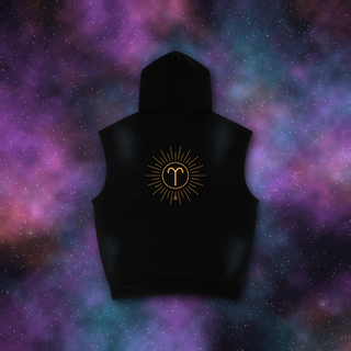 Aries Zodiac Sunburst Sleeveless Hoodie – Snow Wash