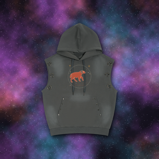 Aries Zodiac Sunburst Sleeveless Hoodie – Snow Wash