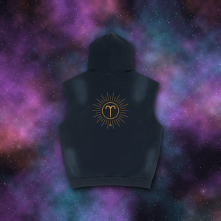 Aries Zodiac Sunburst Sleeveless Hoodie – Snow Wash