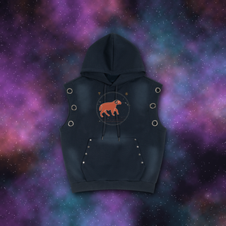 Aries Zodiac Sunburst Sleeveless Hoodie – Snow Wash