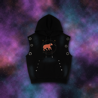 Aries zodiac sleeveless hoodie on deep-space background