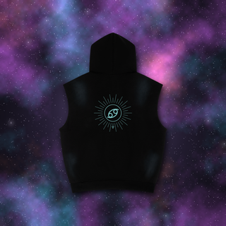 Cancer Zodiac Sunburst Sleeveless Hoodie – Snow Wash