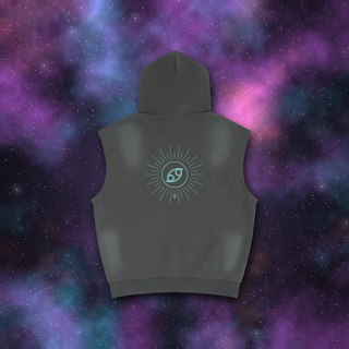 Cancer Zodiac Sunburst Sleeveless Hoodie – Snow Wash