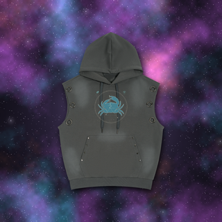 Cancer Zodiac Sunburst Sleeveless Hoodie – Snow Wash