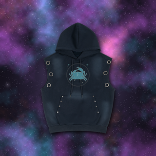 Cancer Zodiac Sunburst Sleeveless Hoodie – Snow Wash