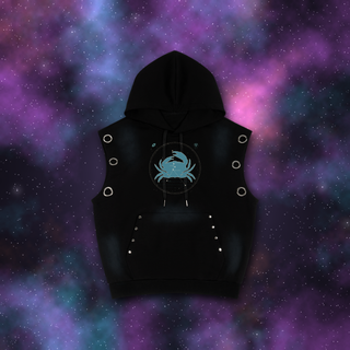 Cancer zodiac sleeveless hoodie on deep-space background