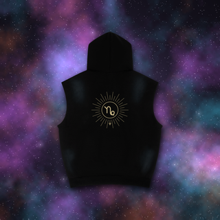 Capricorn Zodiac Sunburst Sleeveless Hoodie – Snow Wash