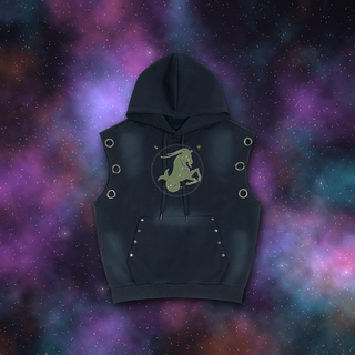Capricorn Zodiac Sunburst Sleeveless Hoodie – Snow Wash