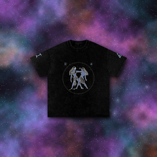 Gemini zodiac tee on deep-space background