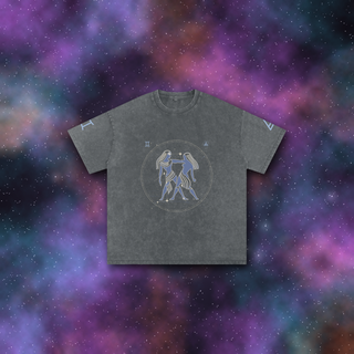 Gemini Zodiac Oversized T-Shirt – Snow Wash Heavyweight Cotton