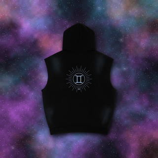 Gemini Zodiac Sunburst Sleeveless Hoodie – Snow Wash