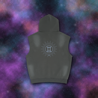 Gemini Zodiac Sunburst Sleeveless Hoodie – Snow Wash