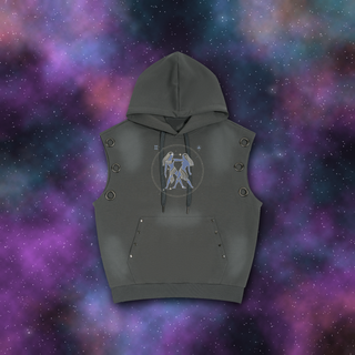 Gemini Zodiac Sunburst Sleeveless Hoodie – Snow Wash