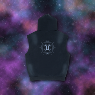 Gemini Zodiac Sunburst Sleeveless Hoodie – Snow Wash