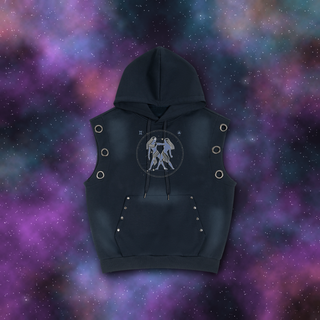 Gemini Zodiac Sunburst Sleeveless Hoodie – Snow Wash
