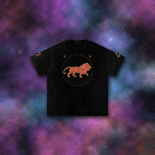 Leo zodiac tee on deep-space background