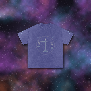 Libra Zodiac Oversized T-Shirt – Snow Wash Heavyweight Cotton