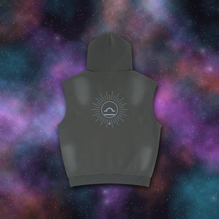 Libra Zodiac Sunburst Sleeveless Hoodie – Snow Wash