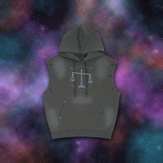 Libra Zodiac Sunburst Sleeveless Hoodie – Snow Wash