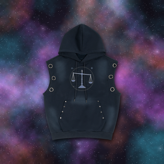 Libra Zodiac Sunburst Sleeveless Hoodie – Snow Wash