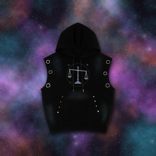 Libra zodiac sleeveless hoodie on deep-space background