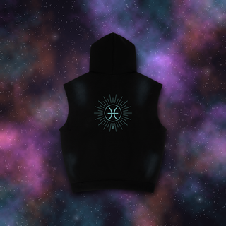 Pisces Zodiac Sunburst Sleeveless Hoodie – Snow Wash