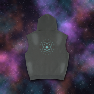 Pisces Zodiac Sunburst Sleeveless Hoodie – Snow Wash