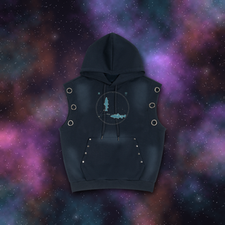 Pisces Zodiac Sunburst Sleeveless Hoodie – Snow Wash