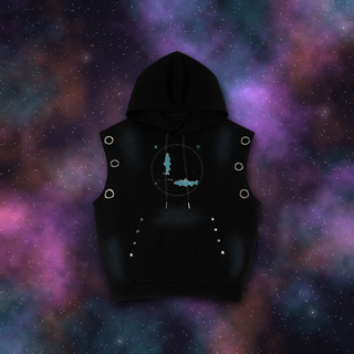 Pisces zodiac sleeveless hoodie on deep-space background