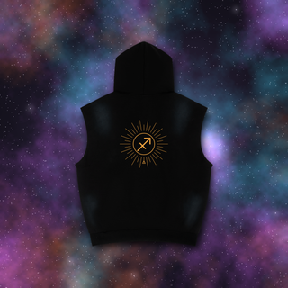 Sagittarius Zodiac Sunburst Sleeveless Hoodie – Snow Wash