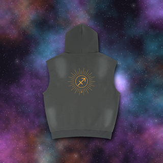 Sagittarius Zodiac Sunburst Sleeveless Hoodie – Snow Wash