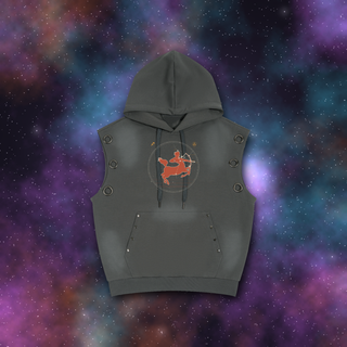 Sagittarius Zodiac Sunburst Sleeveless Hoodie – Snow Wash