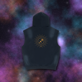 Sagittarius Zodiac Sunburst Sleeveless Hoodie – Snow Wash