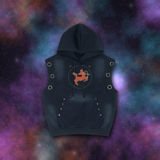 Sagittarius Zodiac Sunburst Sleeveless Hoodie – Snow Wash
