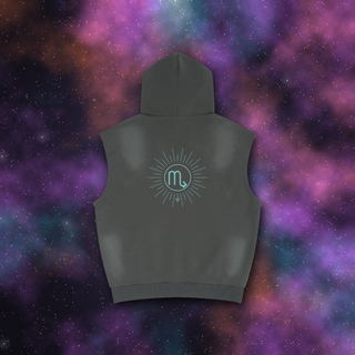 Scorpio Zodiac Sunburst Sleeveless Hoodie – Snow Wash