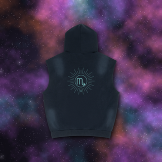 Scorpio Zodiac Sunburst Sleeveless Hoodie – Snow Wash