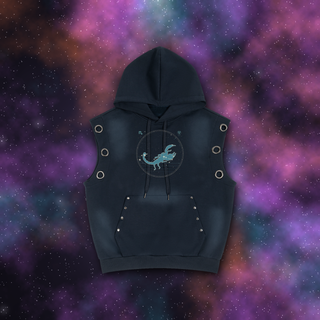 Scorpio Zodiac Sunburst Sleeveless Hoodie – Snow Wash