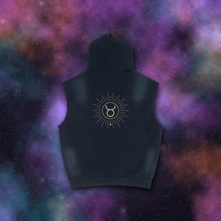 Taurus Zodiac Sunburst Sleeveless Hoodie – Snow Wash
