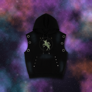 Taurus zodiac sleeveless hoodie on deep-space background