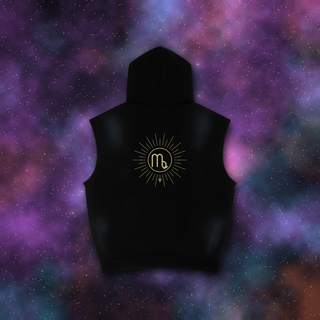Virgo Zodiac Sunburst Sleeveless Hoodie – Snow Wash