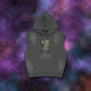 Virgo Zodiac Sunburst Sleeveless Hoodie – Snow Wash