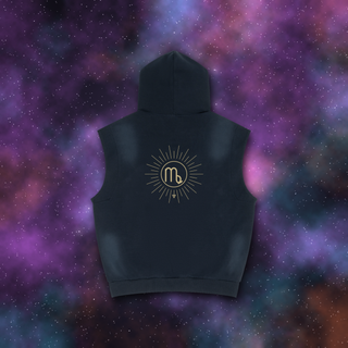 Virgo Zodiac Sunburst Sleeveless Hoodie – Snow Wash