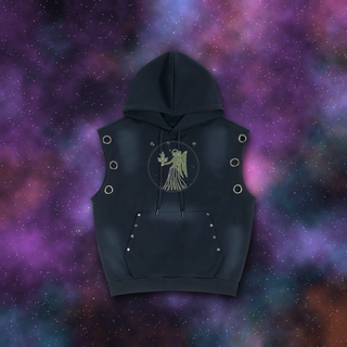 Virgo Zodiac Sunburst Sleeveless Hoodie – Snow Wash