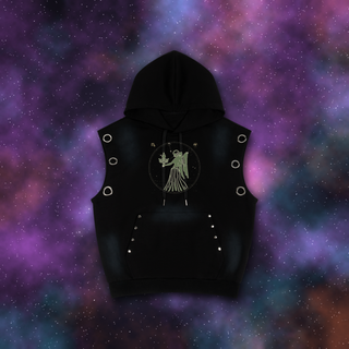 Virgo zodiac sleeveless hoodie on deep-space background